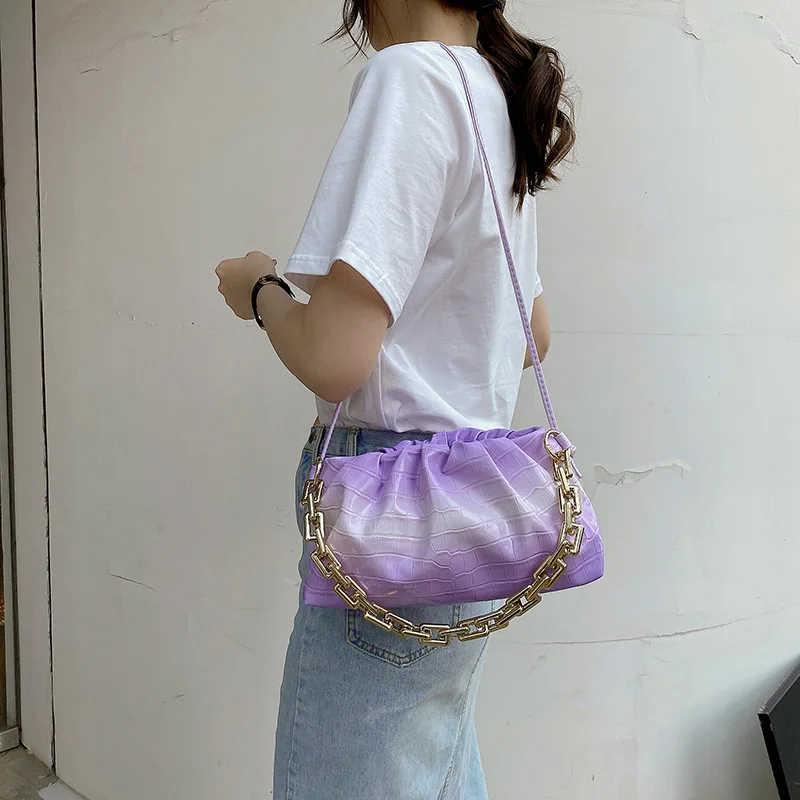 

2021 New Women Crossbody Bag Summer Ladies Purple Shoulder Bag With Chain Fashion Holiday Bag Gradient Color Design Personality