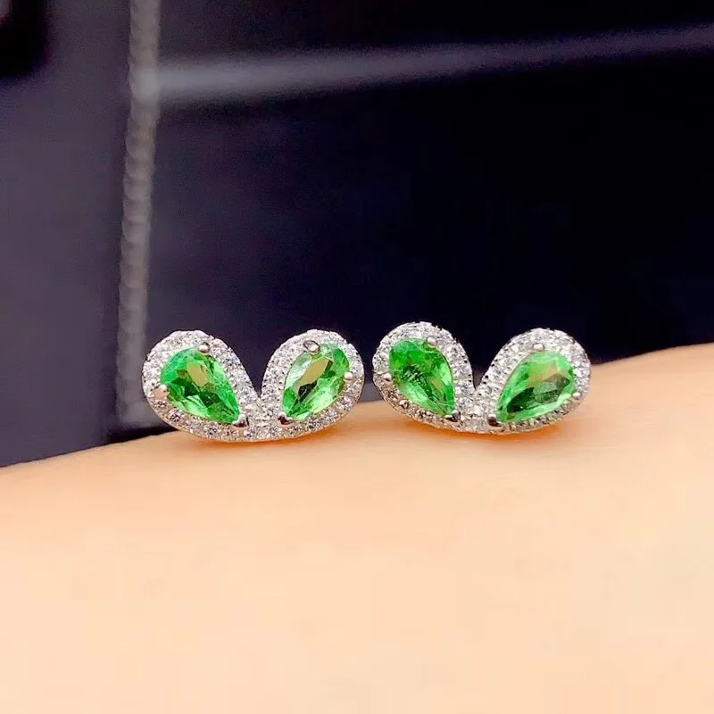 

New natural Tsavorite earrings 925 silver Gold Mini butterfly earrings for women tiny jewelry