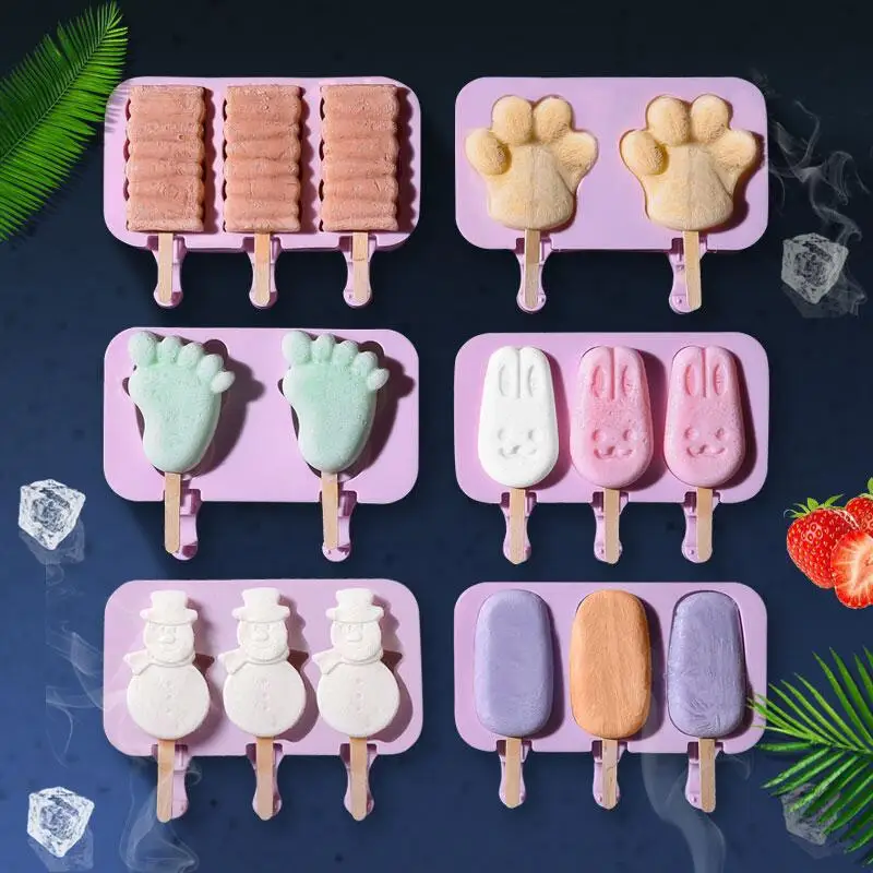 

Food Safe Silicone Ice Cream Molds 4 Cell Frozen Ice Cube Molds Popsicle Maker DIY Homemade Freezer Lolly Mould With Free Sticks