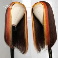 alifitov yellow orange highlights lace front wigs short bob wig pre plucked straight human hair wigs with baby hair for women