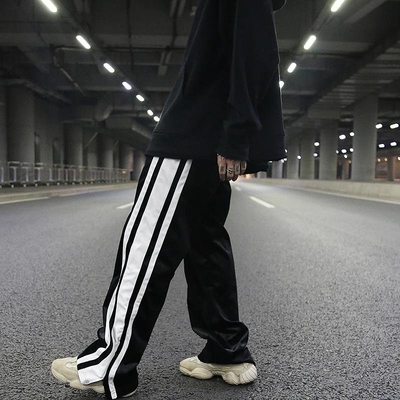 Брюки мужские с широкими штанинами бархатные прямые штаны на молнии боковым