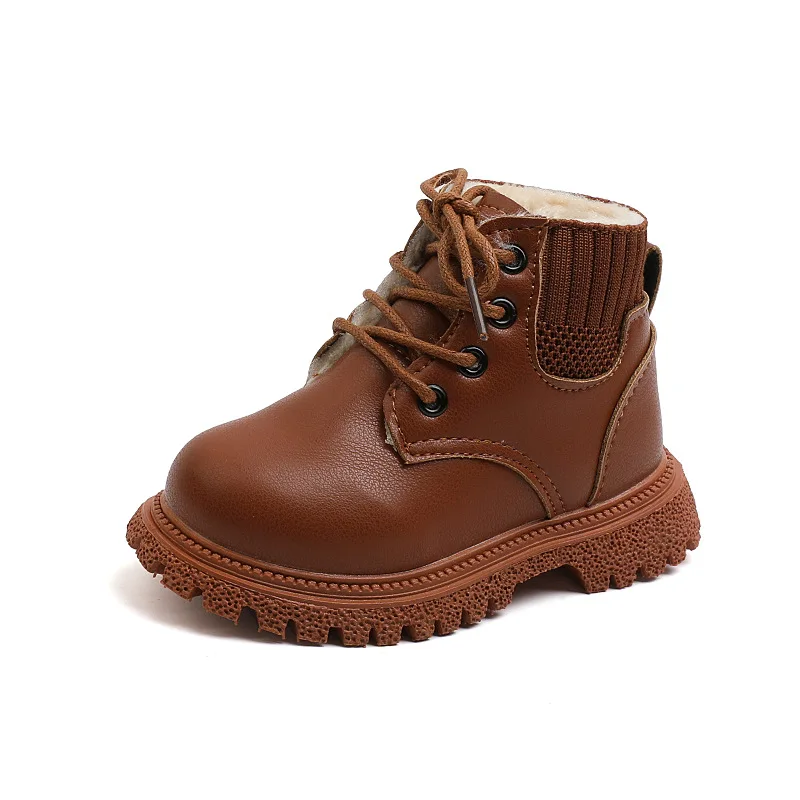 Toddlers Kids Martin Boots Autumn Winter Warm Thick Cotton Boys Girls Snow Little Children Leather Fashion |