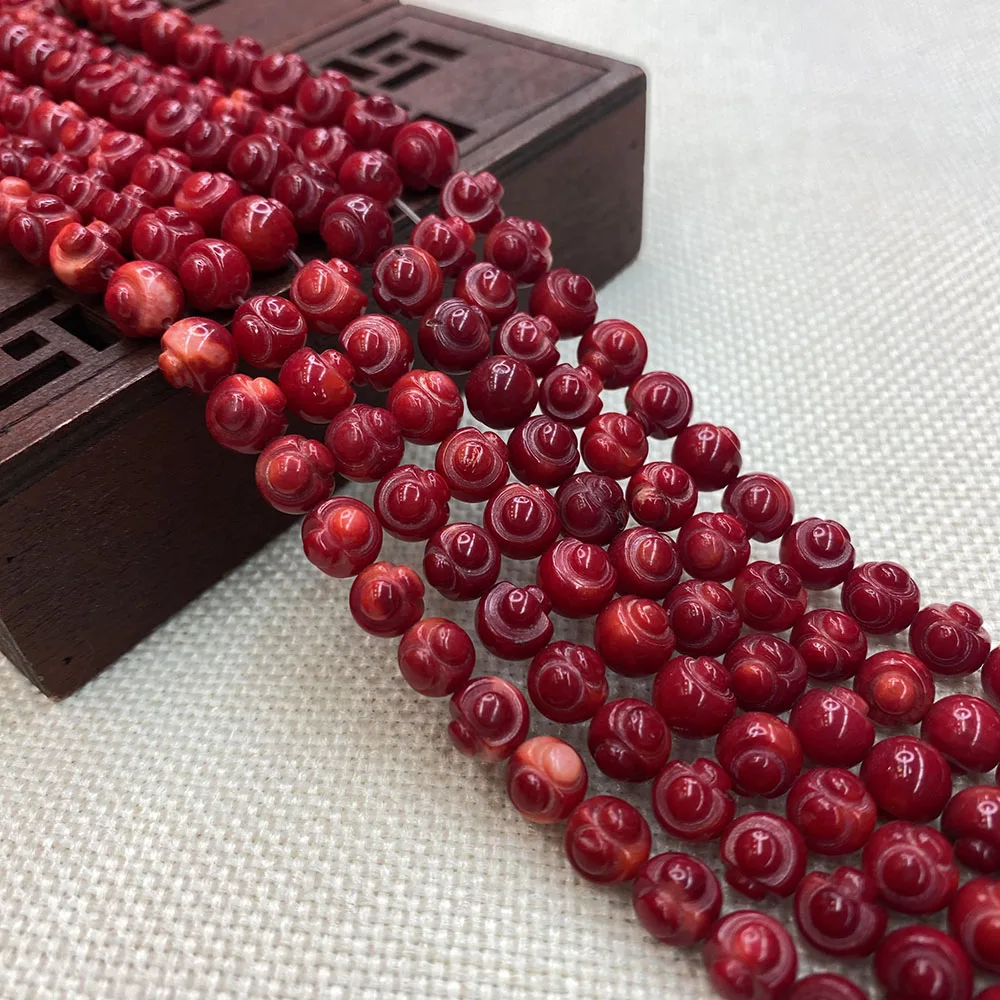 

Artificial Synthetic Coral Beads Red Round Shape Hand-carved Beaded DIY Creation Fashion Jewelry Crafts Material Accessories