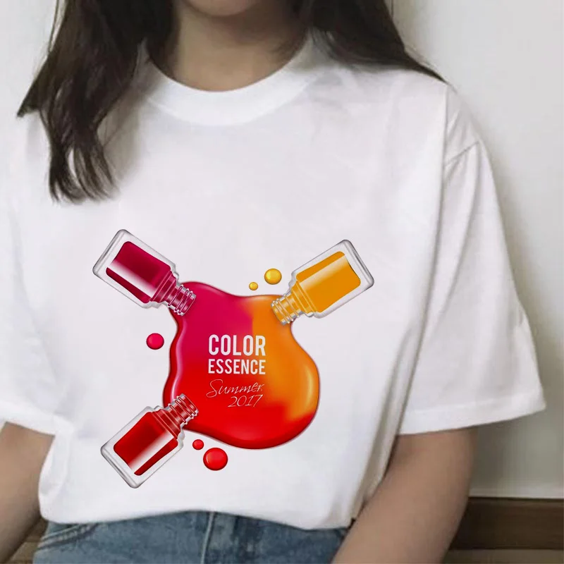 

2021 Summer Fingernail Nail Art Make Up T-shirts Top T Shirt Ladies Womens Fashion Cute Printed Top Tshirt
