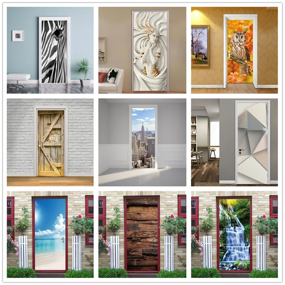 Клейкие виниловые обои для различных дверей водостойкая наклейка с