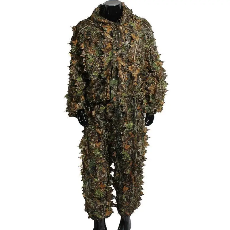 

3D Camo Men Suits Hunting Fishing Jungle Stealth Military Tactical Sniper airsoft Clothes Maple Leaf Bionic Soft Jacket +Pants