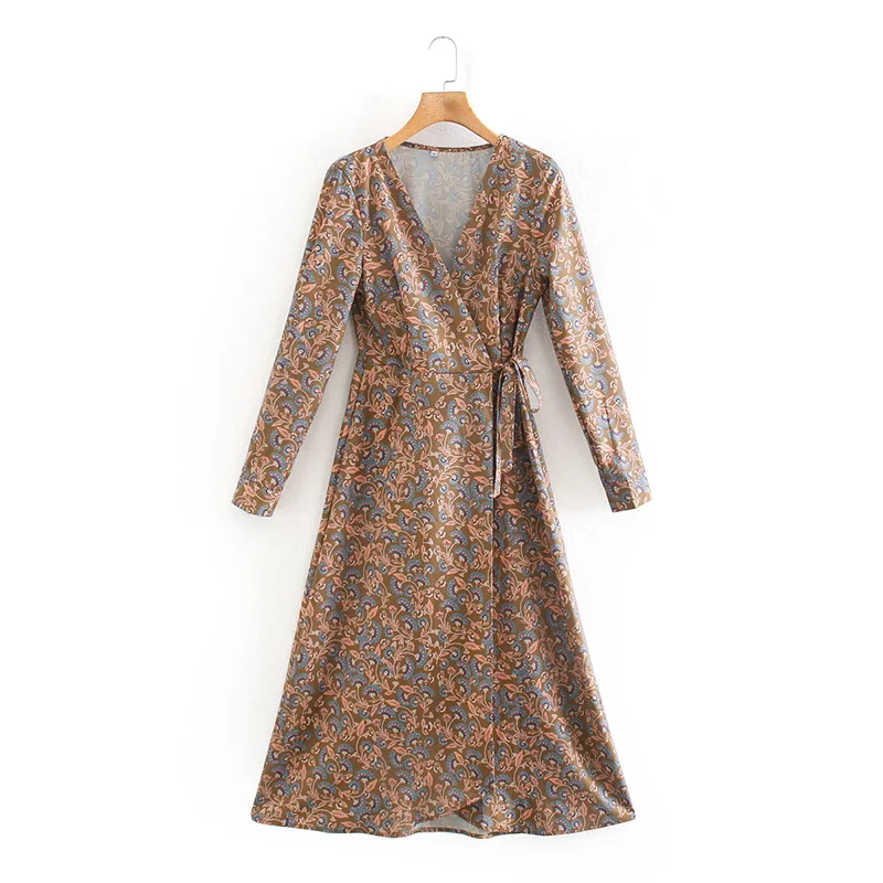 

Новое поступление, женское коктейльное платье с длинным рукавом и V-образным вырезом, платья средней длины, модное и элегантное платье с цве...