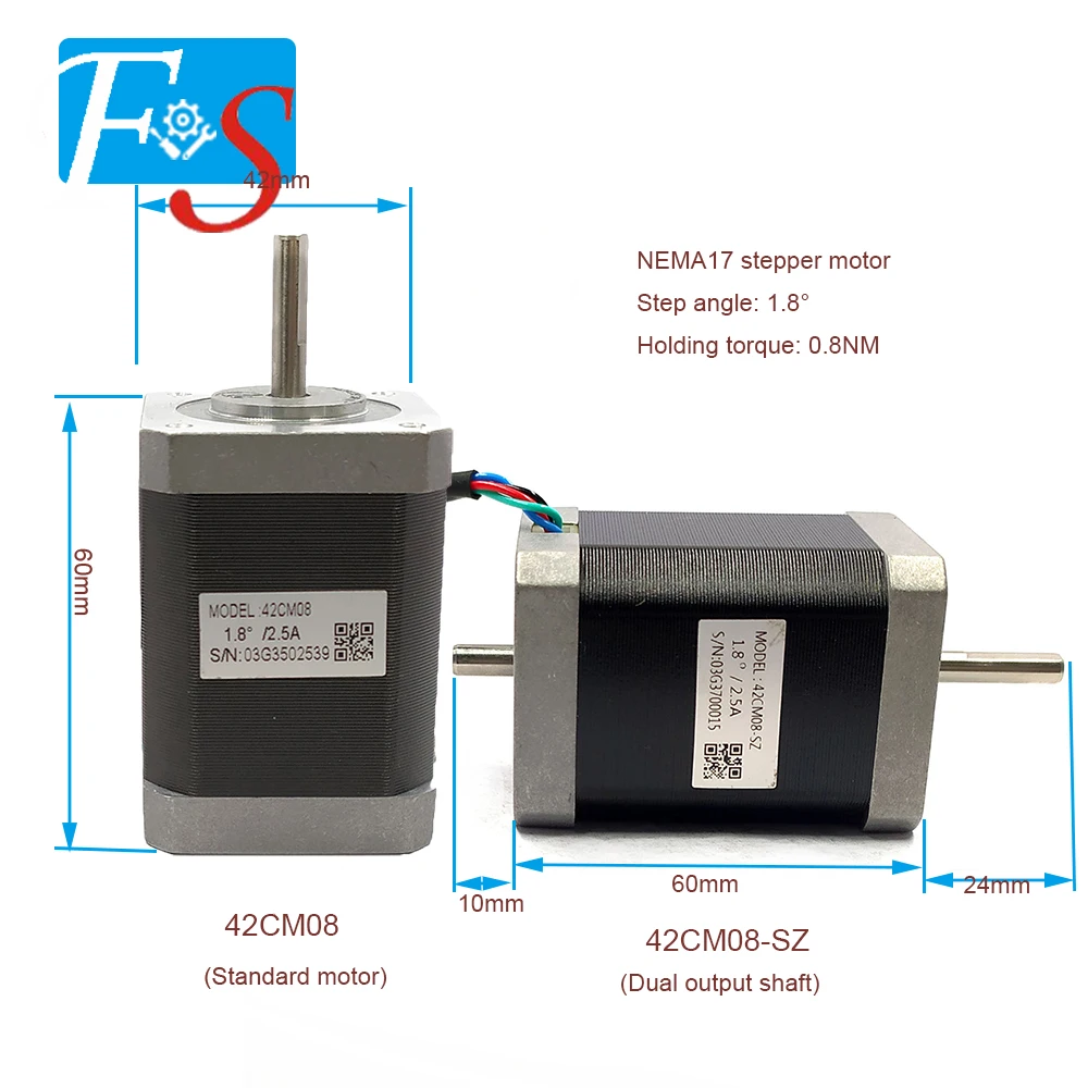 

Leadshine Nema 17 Stepper Motor 42CM08 42CM08-SZ 60mm 0.8N.m 2.5A 4-lead + DM422C for 3D printer CNC Engraving Milling Machine