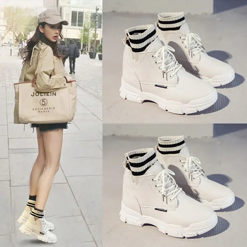 2019 ladies board shoes Martin boots women's autumn and winter plus velvet wild British style | Спорт и развлечения