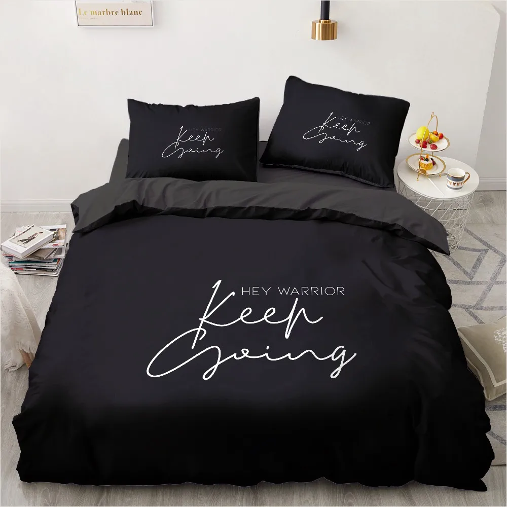 

3D Black Bedclothes Custom Design Letter Quilt Cover Sets Modern Comforther Covers Pillow Sham 200*230cm Full Twin Double Size