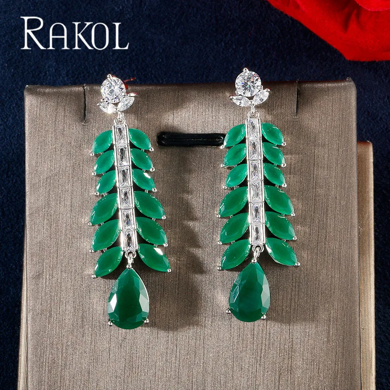 Женские серьги капли с кубическим цирконием RAKOL вечерние свадебные ювелирные