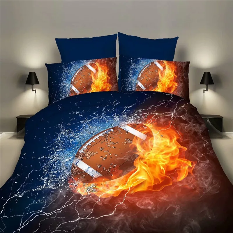 Quilt Cover Football Bedding Set 3-piece Sheet Child's Boys Sky Adornment Cotton Pillowcases Nordic Bed Double Basketball Bedset | Дом и