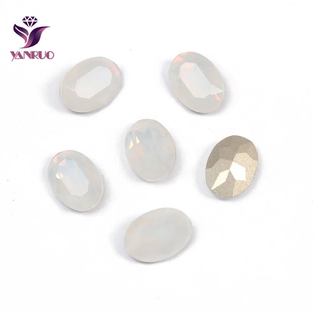 

YANRUO 4120 Oval White Opal Fancy Glass Beads Diamond Sewing Rhinestones Glass DIY Base Ornaments Claw Setting