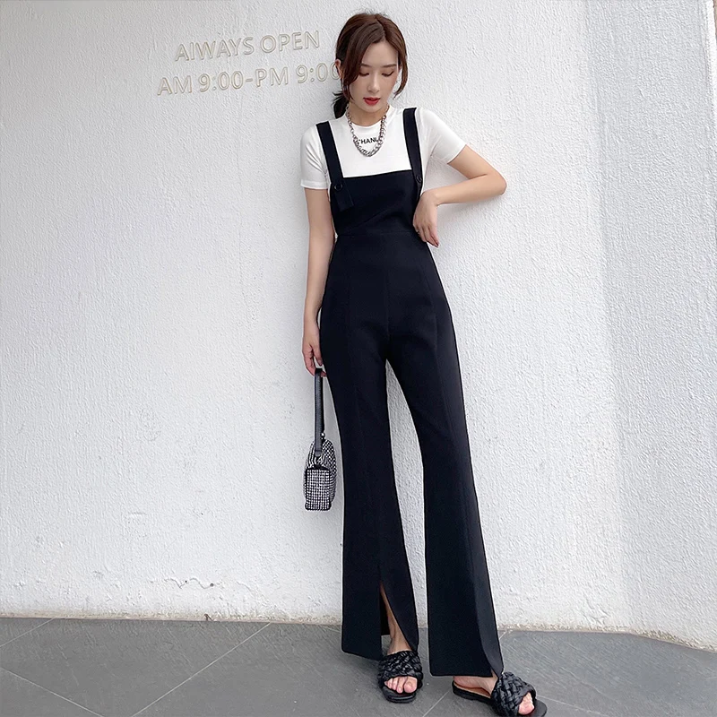 Модные широкие брюки-клеш в Корейском стиле осень 2021 женские черные нейлоновые