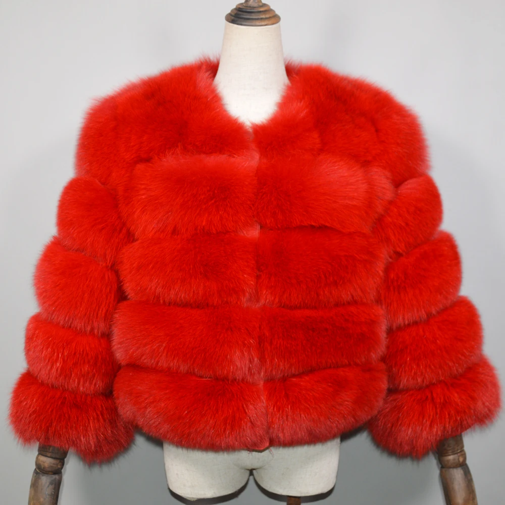 Женское короткое пальто из натурального Лисьего меха куртка 100% зимнее лисьего