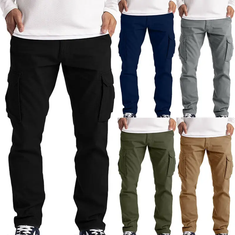 

Men's Casual Loose Fit Plain Pocket Pants Trousers Cargo Bottoms Summer Outdoor