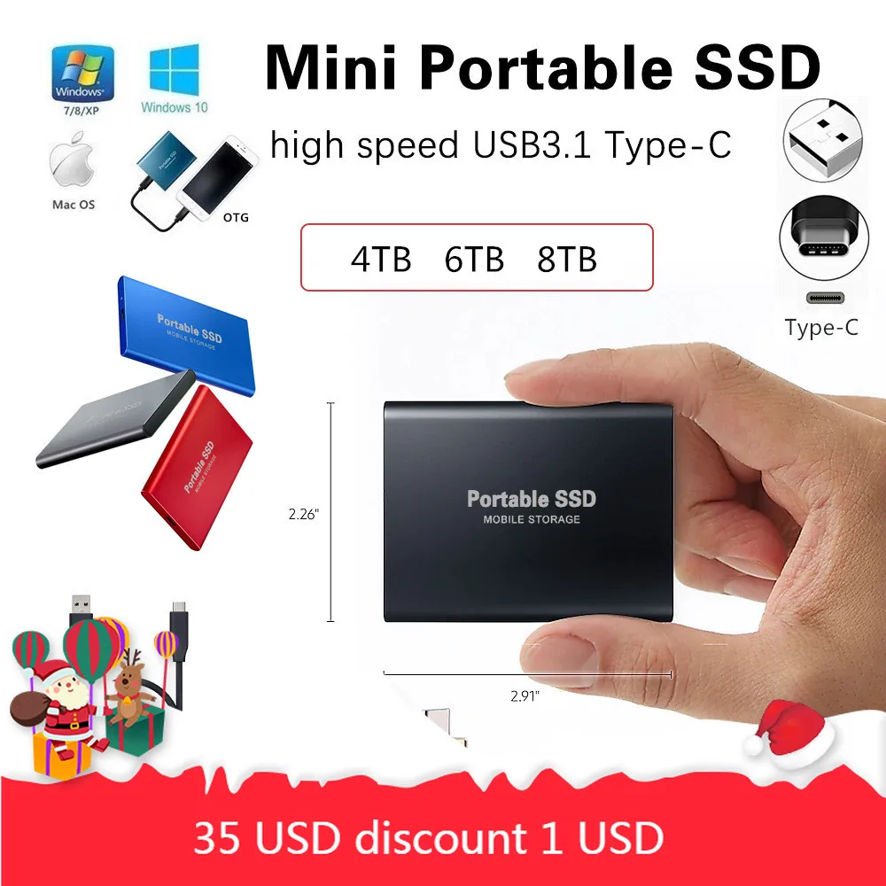 

8TB Mobile Hard Disk Type C Portable Ssd Shockproof Aluminum Alloy Solid State Drive Tra Hdd Red Nsmission Speed