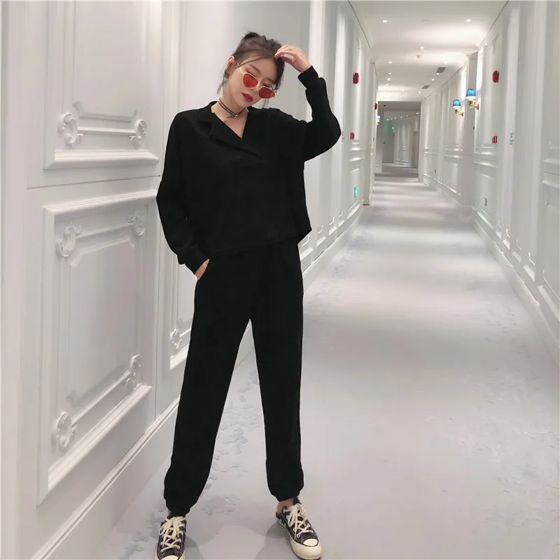 Осенний Женский комплект из 2 предметов брюки Спортивный костюм толстовки