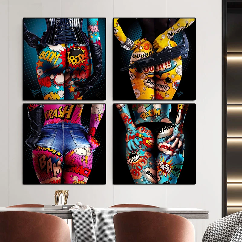 

Sexy Beauty Hip Graffiti Posters and Prints Personality Creative Canvas Painting Abstract Wall Art Living Room Home Decoration