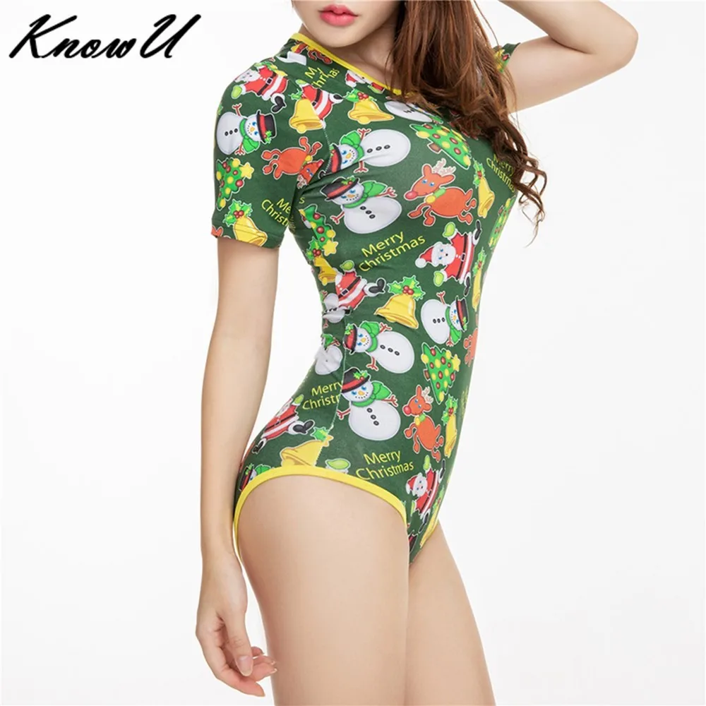 

KnowU ABDL Adult Baby Christmas Onesies Cute Cartoon Printed Short-sleeved Large Size Onesie Snap Crotch DDLG Romper Cosplay