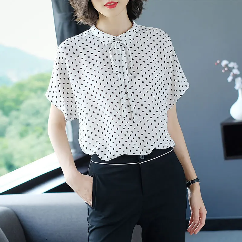 Модная женская шифоновая блузка с короткими рукавами Женский 2019 Новая летняя