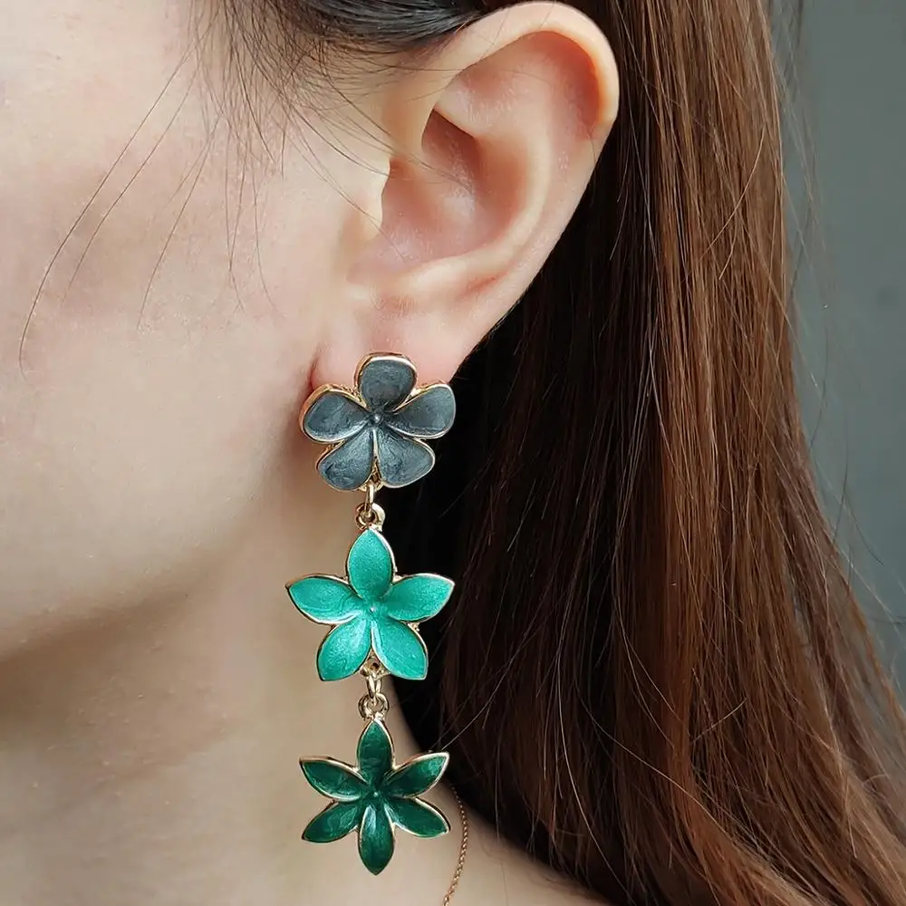 

design elegant big green flower Stud earrings double mixed flower earrings summer style beach party earring for women jewelry