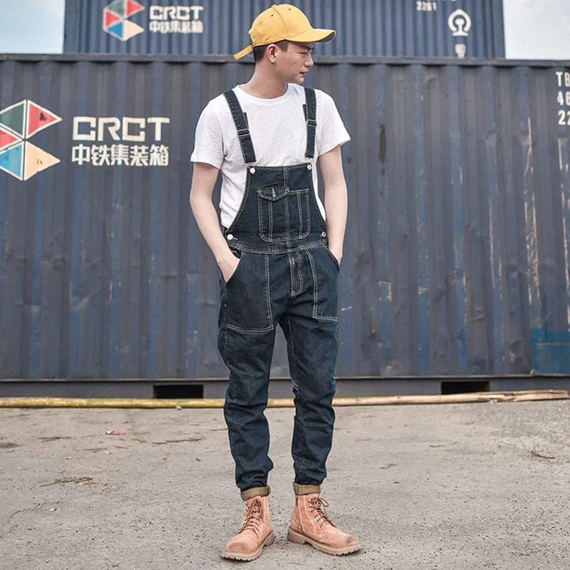 Men's Denim Bib Overalls Working Coveralls Cargo Tactical Jeans Jumpsuits For Man Multi Pockets Suspender Pants Sleeveless |