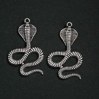 3pcslots 28x45mm antique silver plated big cobra snake charms vintage animals pendants for diy bangles jewelry making finding