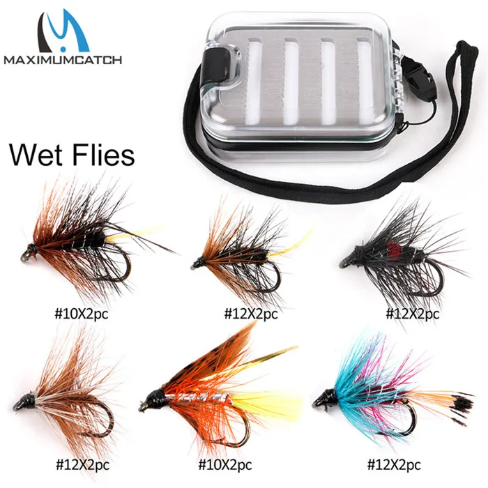 Maxcatch 12-32 pcs Kenya мухи с рыболовной коробкой ручной выбор Hackle 9 ассортимент мух - Цвет: wet flies