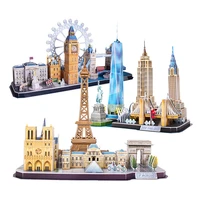 3d puzzle game diy toy paper miniature model city london paris new york moscow famous building assemble game toys for kids gifts