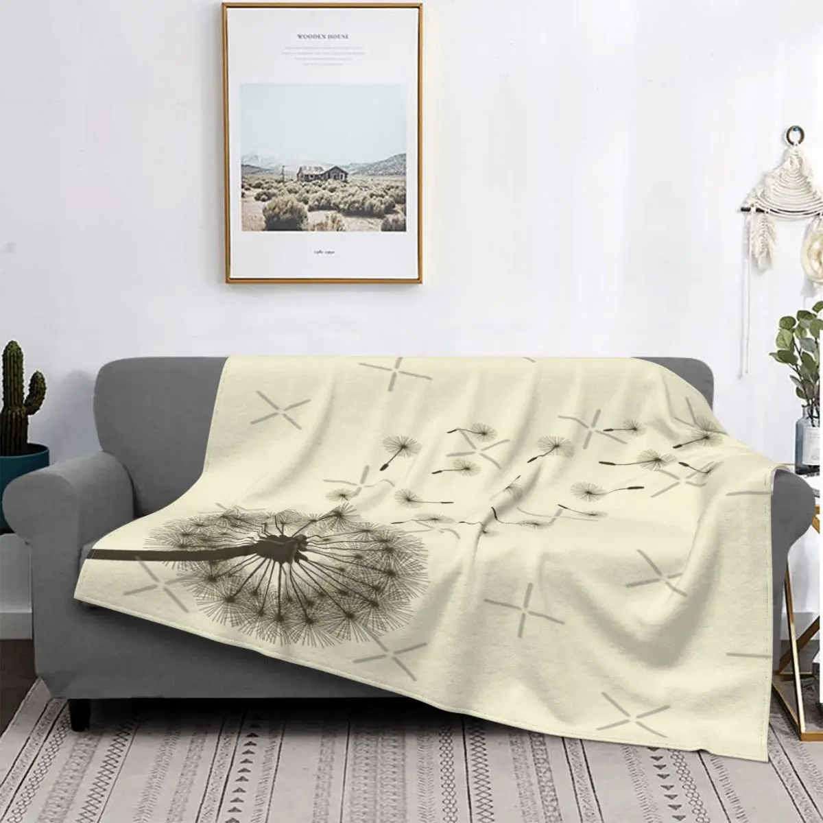 

Manta de estampado Floral de diente de león con soplado, colcha de cama, cubierta a cuadros, manta de Anime, manta de Picnic par