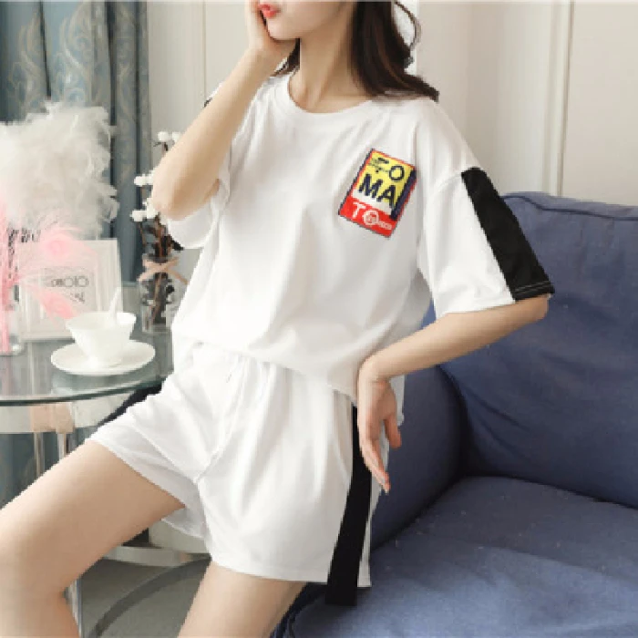 

Casual suit female summer student letter loose fashion sports two piece set 2020 new trend Two Piece Women Pants Sets