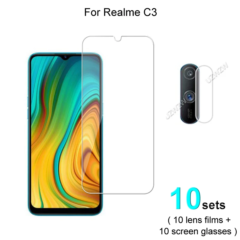 

10 комплектов стекла для Realme C3 пленка для объектива камеры и защита экрана защитное HD закаленное стекло взрывозащищенное