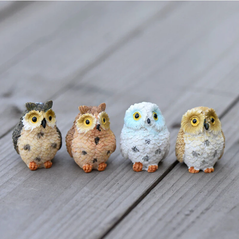 

4Pc Cute Owls Animal Figurines Resin Miniatures Figurine Craft Bonsai Pots Home Fairy Garden Ornament Decoration Terrarium Decor