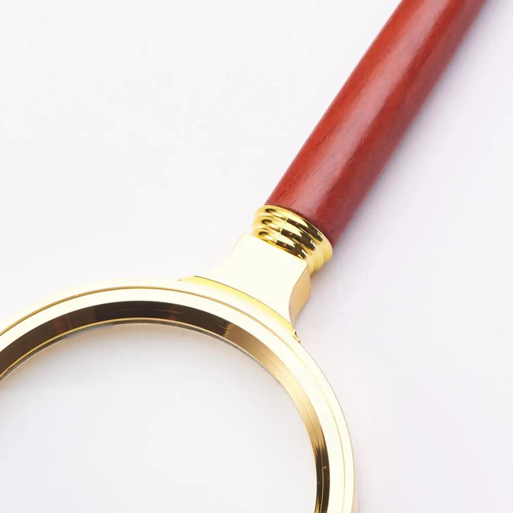 

5X Magnifying Glass Portable Handheld Brown With Metal Handle Round Lens Diameter 70mm Mahogany Retro Single Magnifier Tool