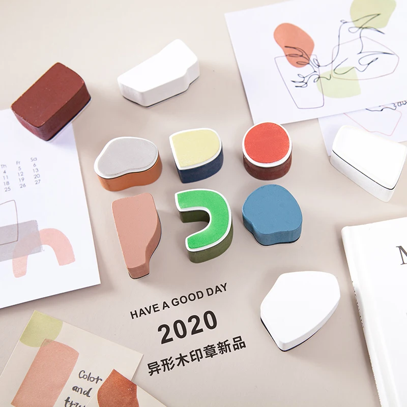 10 деревянных резиновых штампов неправильной геометрической формы для