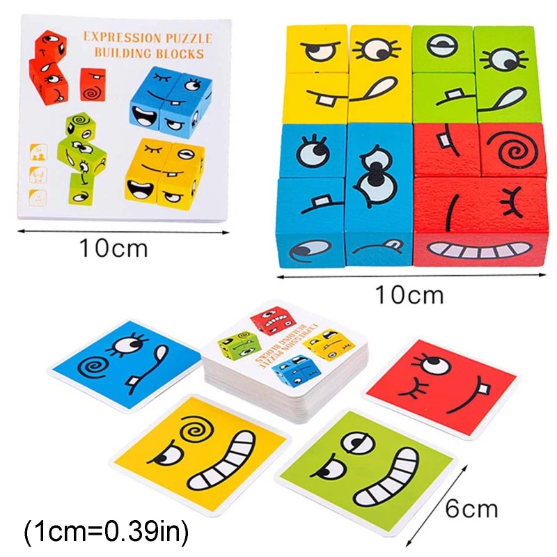 

Wooden Expression Puzzles Building Block Magic Face Changing Cubes Kids Montessori Educational Toys Logical Thinking Gift