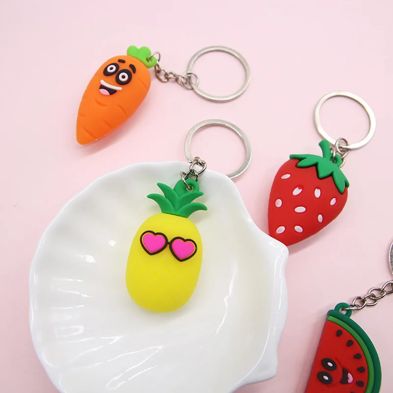 Новинка 2020 милый мультяшный брелок с фруктами ПВХ морковкой клубникой ананасом