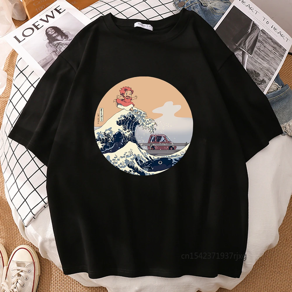 

Hokusai On The Cliff By The Sea Print Tshirts Creativity Quality T Shirt Vogue Soft T-Shirts Street Crewneck Clothes