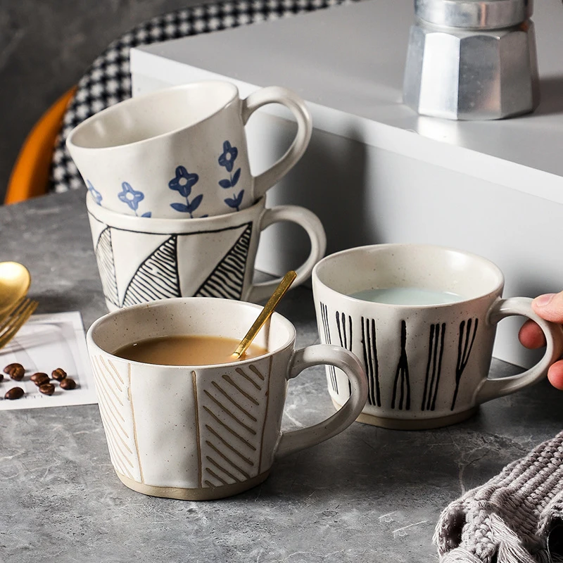 

Japanese Vintage Coffee Mug Breakfast Mlik Coffee Cup 300ml with Handle Ceramic Cups Household Water Mug Teacup Novelty Gifts