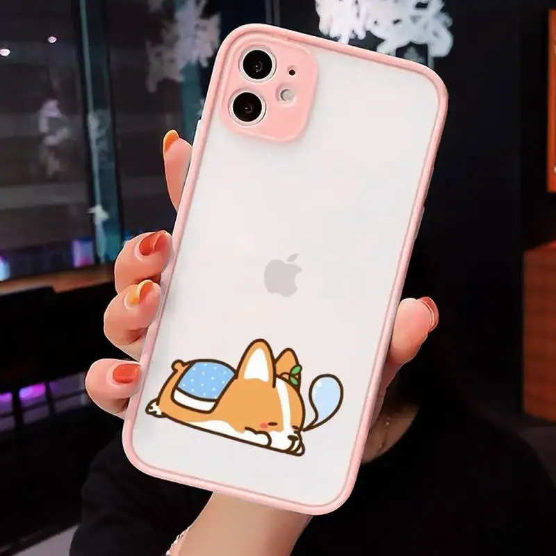

Cute cartoon corgi dog Phone Case Matte For iPhone 12 Mini 11 Pro XR XS Max 7 8 Plus X Hard PC Back Cover