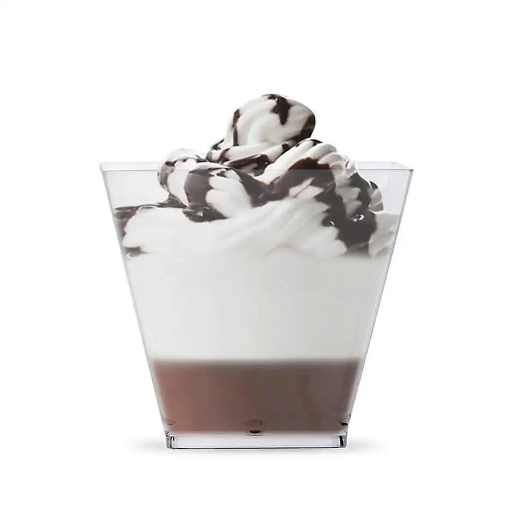 

50pcs 60ml Disposable Plastic Cups Clear Portion Transparent Trapezoidal Food Container for Jelly Yogurt Mousses Dessert Baking
