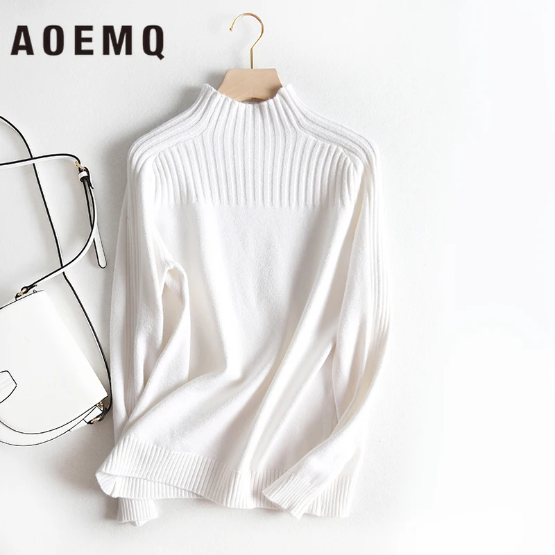 AOEMQ, зимняя одежда, свитер, 4 цвета, один размер, сохраняет тепло, свитер с высоким воротом, женские топы, пуловеры, полосатый свитер, топы