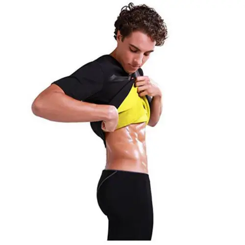 

Solid New Fashion Men's Gym T-Shirts Neoprene Sauna Ultra thin Sweat Shirt Body Shaper Solid slimming Corset Fitness Sportwear