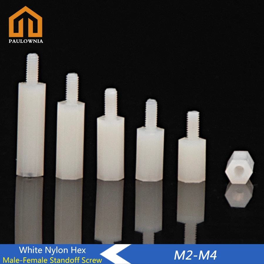 

M2 M2 M2, 5 белая Шестигранная нейлоновая Проставка, штекер-гнездо, плоская головка, нейлоновые пластиковые шаговые гайки