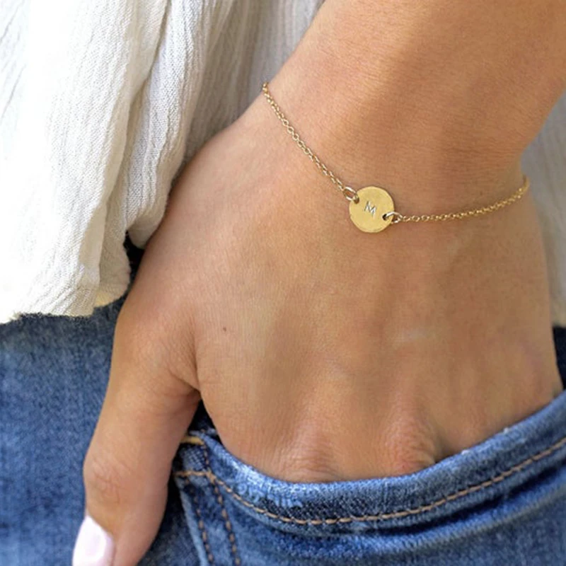 Браслет с золотым диском браслет буквенным принтом ручной работы 13 мм монеты