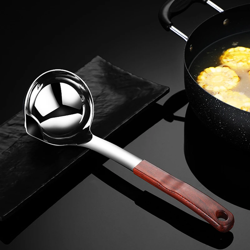

Wooden Handle Oil Filter Soup Spoon Strainer Colander Long Stainless Steel Grease Trap Scoop Tableware Kitchen Cooking Tools