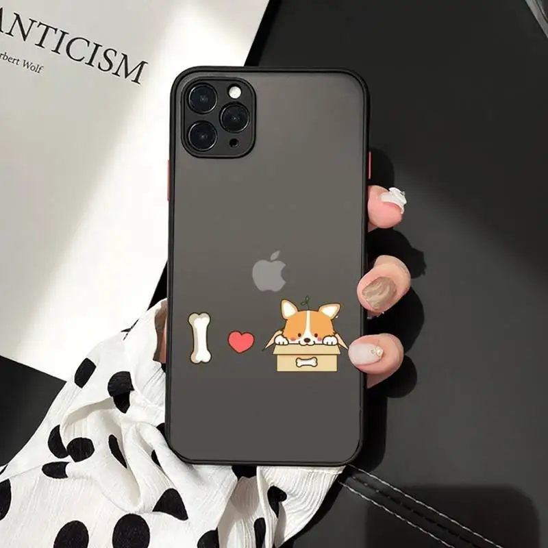 

Cute cartoon corgi dog Phone Case matte transparent For iphone 7 8 11 12 plus mini x xs xr pro max cover