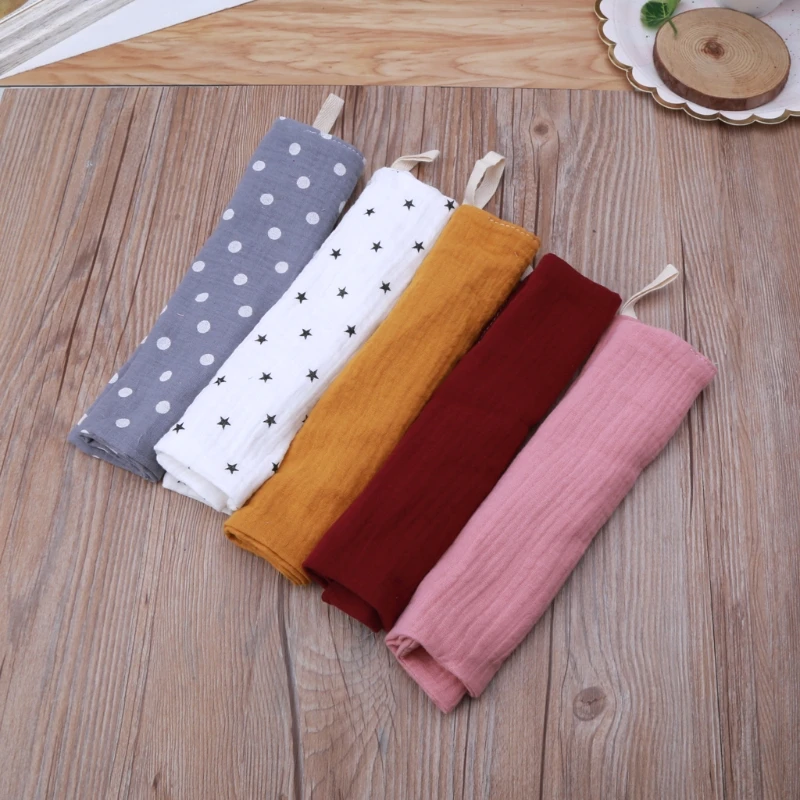 

5pcs Baby Facecloth Bath Towel Handkerchief Cotton Burp Cloth Soft Absorbent 4-Layer Gauze Kindergarten Stars Dots