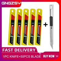 cngzsy 1pc snap off knife 50pcs blades retractable art cutter window repair scraper glue cleaning pencil paper knife e025e03